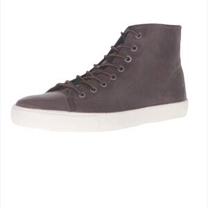 Frye Mens Gray Leather High Top Lace Up Brett White Sole Sneakers Sz 8 New